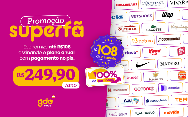 Promoção Superfã — economize até R$108 assinando o plano anual com pagamento no Pix, por R$249,90/ano.